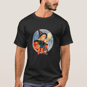Vintage Halloween Retro Cute Witch Pumpkin Cat T-Shirt