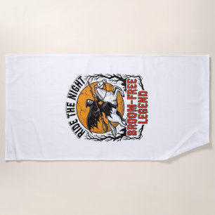 Vintage Halloween Rider Broom-Free Spooky Art_1 Beach Towel