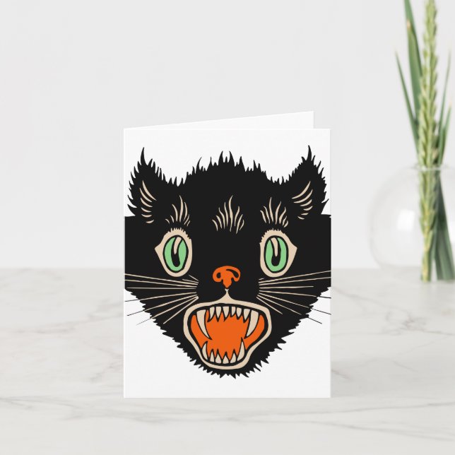 Vintage Halloween Scared Black Cat Card (Front)