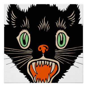 Vintage Halloween Scared Black Cat Poster