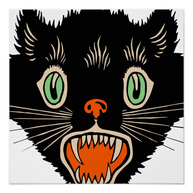 Vintage Halloween Scared Black Cat Poster (Front)