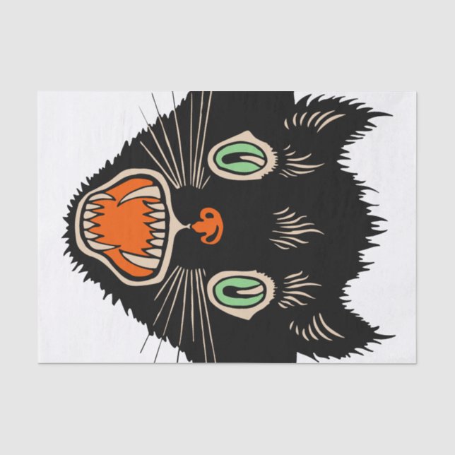 Vintage Halloween Scared Black Cat Tissue Paper (Front)