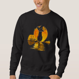 Vintage Halloween Scary Black Cat Witch Hat Moon W Sweatshirt