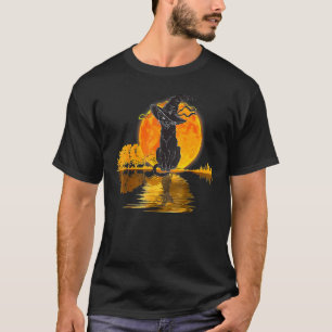 Vintage Halloween Scary Black Cat Witch Hat Moon W T-Shirt