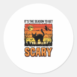 Vintage Halloween Scary Cat Witch Shirt Design_1 Classic Round Sticker