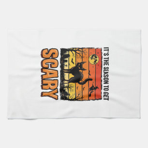 Vintage Halloween Scary Cat Witch Shirt Design_1 Kitchen Towel