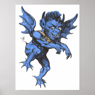Vintage Halloween, Scary Evil Gargoyle Demon Poster