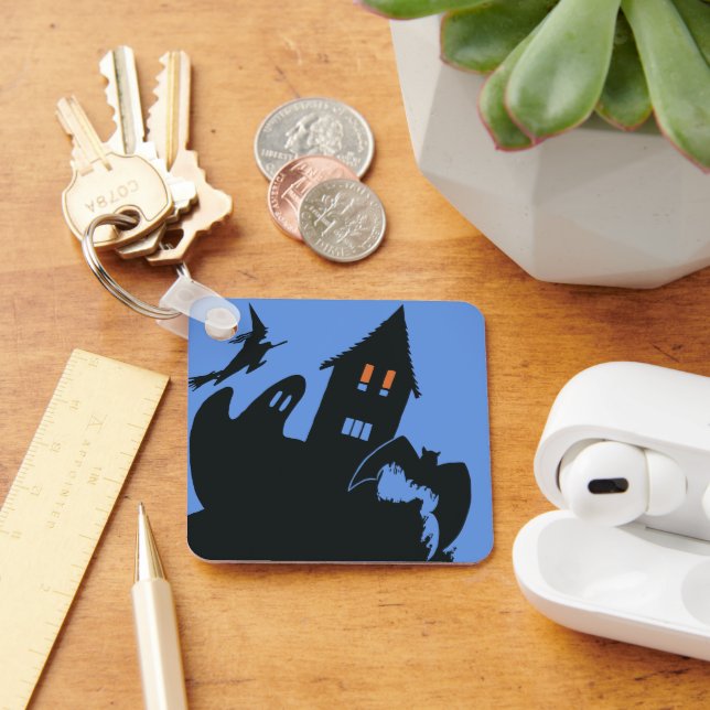 Vintage Halloween, Scary Haunted House and Witch Keychain (Desk)
