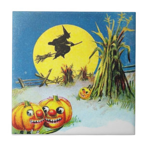 Vintage Halloween Scene Ceramic Tile