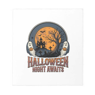 Vintage Halloween Scene Engraved Moon Ghost Shirt_ Notepad
