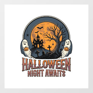 Vintage Halloween Scene Engraved Moon Ghost Shirt_ Window Cling