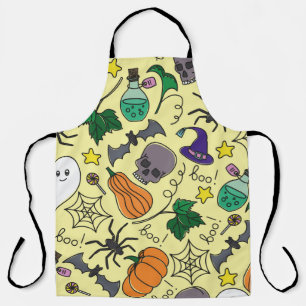 vintage Halloween seamless pattern. Pumpkin, ghost Apron