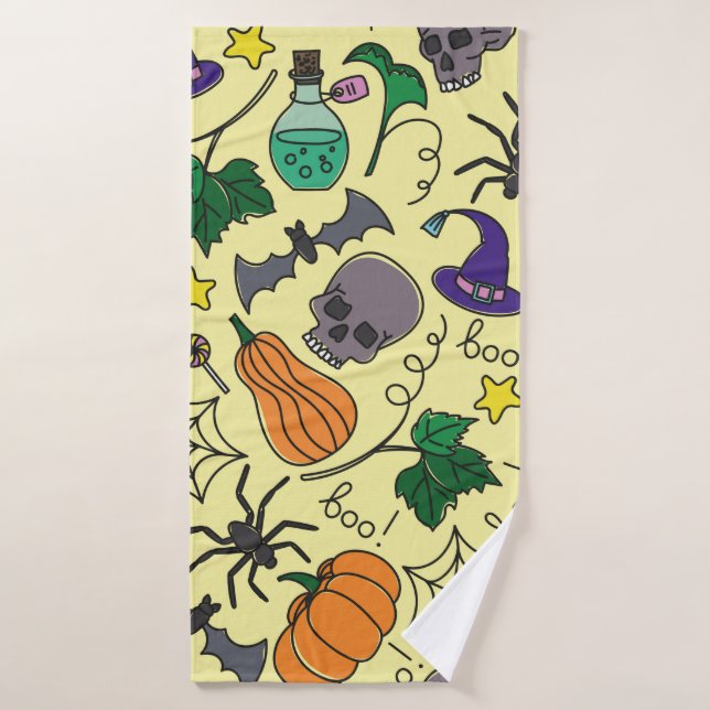 vintage Halloween seamless pattern. Pumpkin, ghost Bath Towel (Bath Towel)