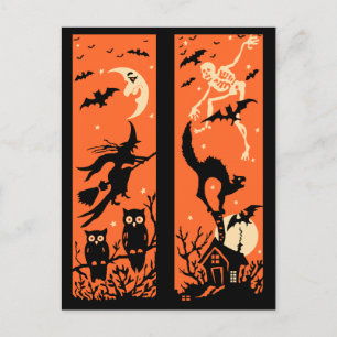 Vintage Halloween Silhouette Illustration Postcard