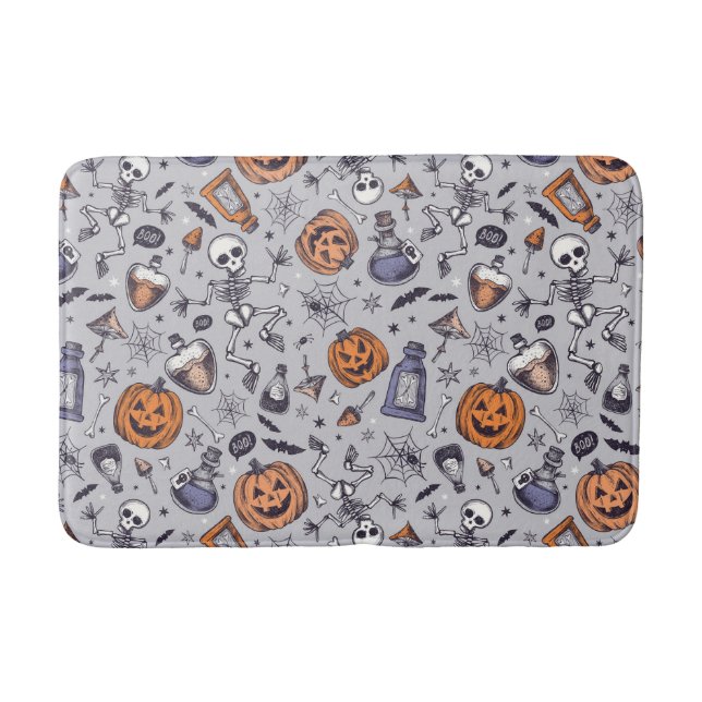Vintage Halloween Skeleton and Potions Pattern Bath Mat (Front)