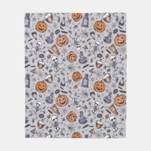 Vintage Halloween Skeleton and Potions Pattern Fleece Blanket