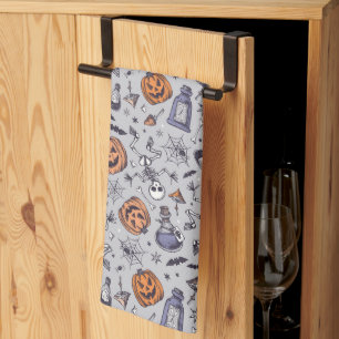 Vintage Halloween Skeleton and Potions Pattern Kitchen Towel