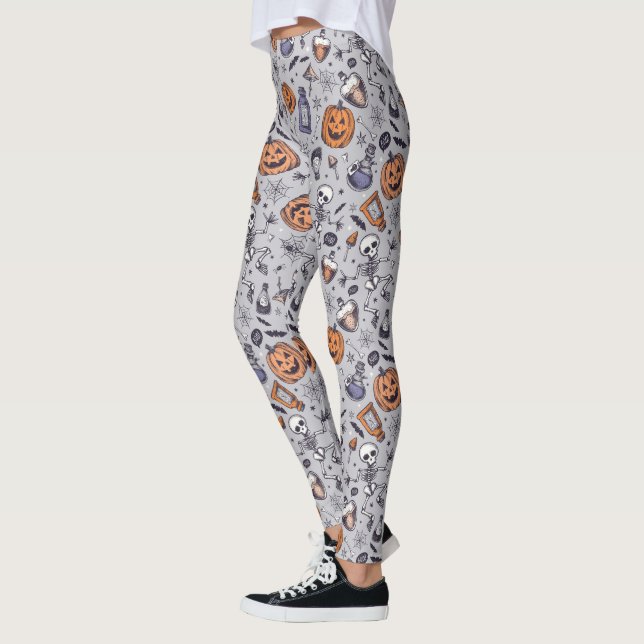 Vintage Halloween Skeleton and Potions Pattern Leggings (Left)