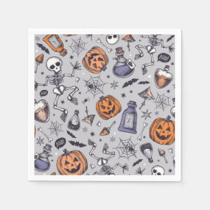 Vintage Halloween Skeleton and Potions Pattern Napkin
