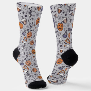 Vintage Halloween Skeleton and Potions Pattern Socks