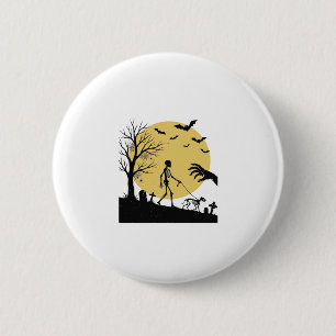Vintage Halloween Skeleton Dog Moon Vector Design_ 2 Inch Round Button