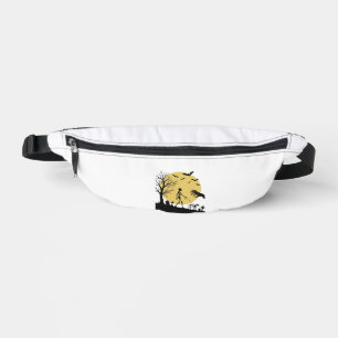 Vintage Halloween Skeleton Dog Moon Vector Design_ Fanny Pack
