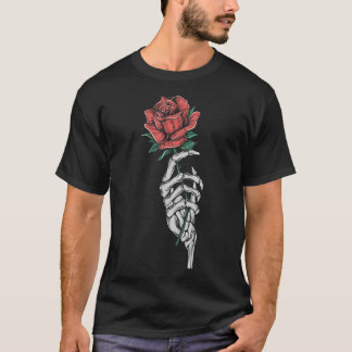 Vintage Halloween Skeleton Hand With A Rose Flower T-Shirt