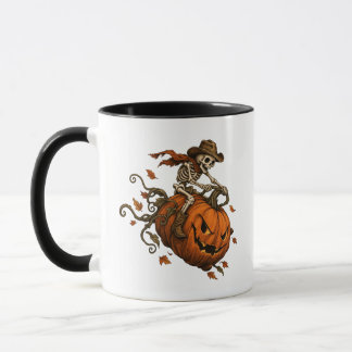 Vintage Halloween Skeleton Pumpkin Mug