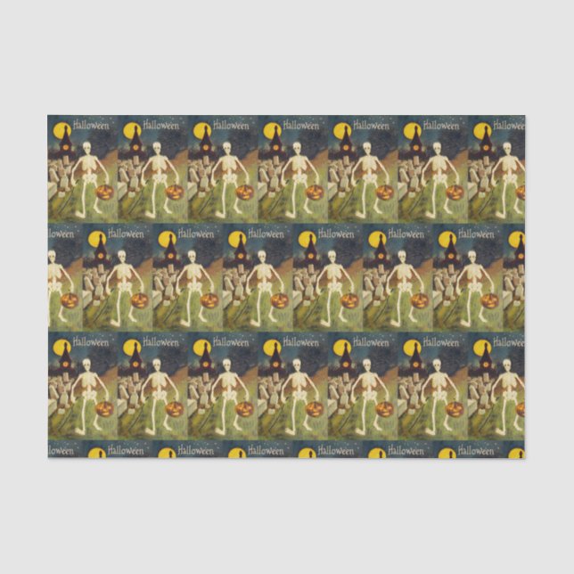 Vintage Halloween skeleton pumpkin party tissue Tissue Paper (Front)