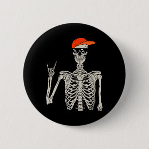 Vintage Halloween Skeleton Rock On Hand Skeleton M 2 Inch Round Button