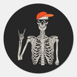 Vintage Halloween Skeleton Rock On Hand Skeleton M Classic Round Sticker