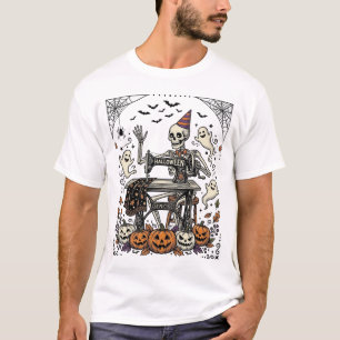 Vintage Halloween Skeleton Sewing Machine Shirt De
