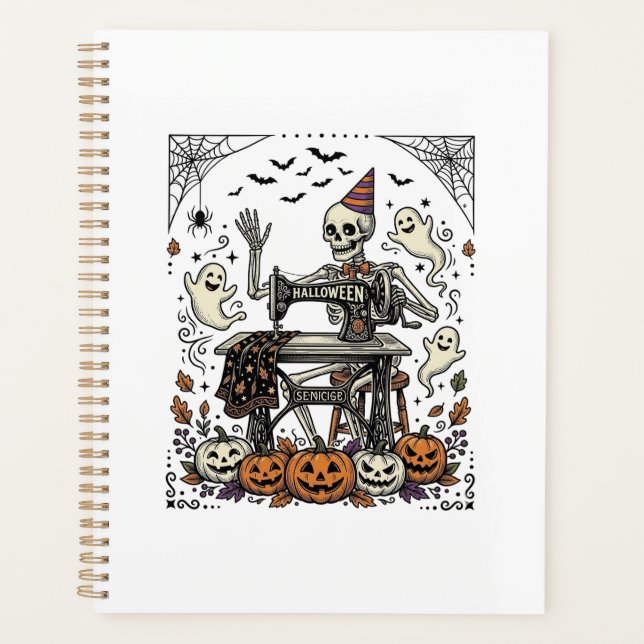 Vintage Halloween Skeleton Sewing Machine Shirt De Planner (Front)