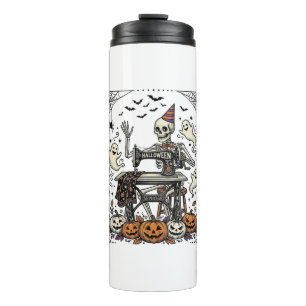 Vintage Halloween Skeleton Sewing Machine Shirt De Thermal Tumbler