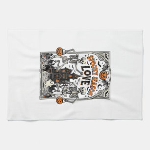 Vintage Halloween Skeleton Spooky Season Love Shir Kitchen Towel
