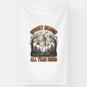 Vintage Halloween Skeleton Spooky Season White Shi Banner