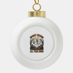 Vintage Halloween Skeleton Spooky Season White Shi Ceramic Ball Christmas Ornament