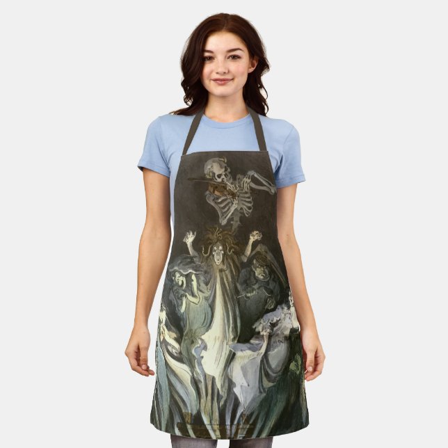 Vintage Halloween, Skeleton Violinist and Ghosts Apron (Worn)