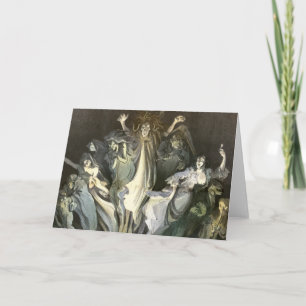 Vintage Halloween, Skeleton Violinist and Ghosts Card