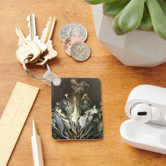 Vintage Halloween, Skeleton Violinist and Ghosts Keychain (Desk)