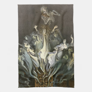Vintage Halloween, Skeleton Violinist and Ghosts Kitchen Towel