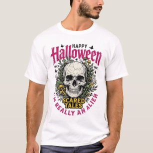 Vintage Halloween Skull Alien Graphic for White Sh T-Shirt