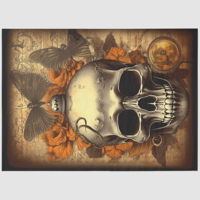 Vintage Halloween Skull shabby Spooky Decoupage  Tissue Paper (Front)