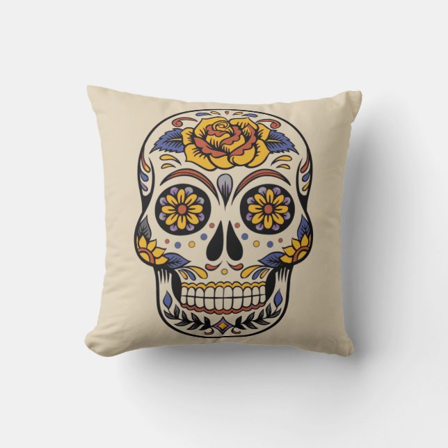 Vintage Halloween Skull Throw Pillow (Front)