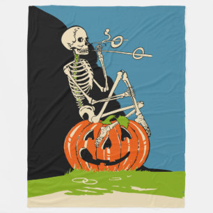 Vintage Halloween Smoking Skeleton Fleece Blanket