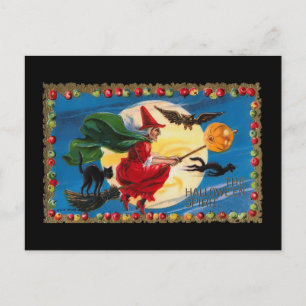 Vintage Halloween Spirit Witch Invitation Postcard