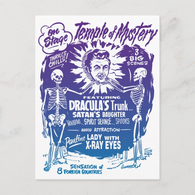 Vintage Halloween Spook Show Temple of Mystery Postcard (Front)