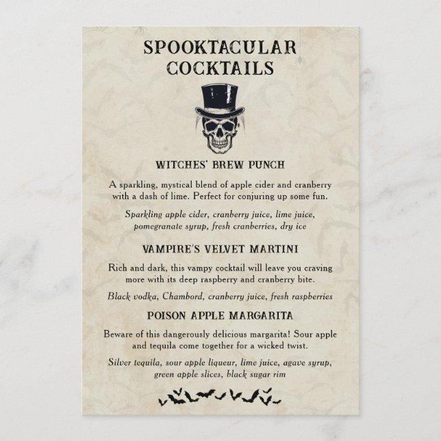 Vintage Halloween Spooktacular Signature Cocktail  Menu (Front)