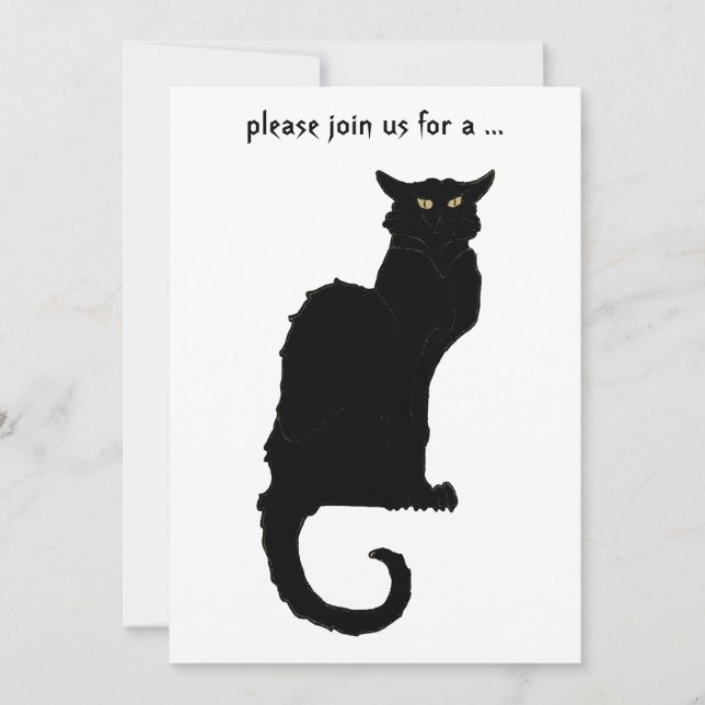 Vintage Halloween, Spooky Art Nouveau Black Cat Invitation (Front)