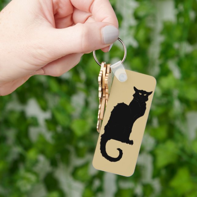 Vintage Halloween, Spooky Art Nouveau Black Cat Keychain (Hand)